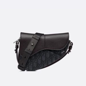 Mini Dior Saddle Bag In Grained Calfskin and Oblique Motif Canvas Black