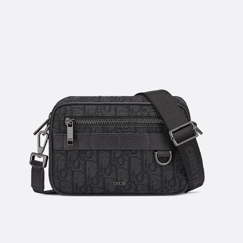 Mini Dior Safari Bag with Strap In Oblique Motif Canvas Black