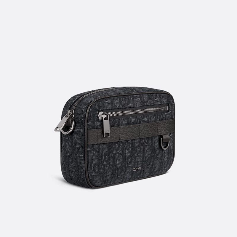 Mini Dior Safari Bag with Strap In Oblique Motif Canvas Black - Image 3