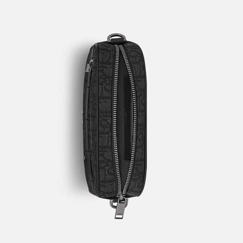 Mini Dior Safari Bag with Strap In Oblique Motif Canvas Black - Image 4