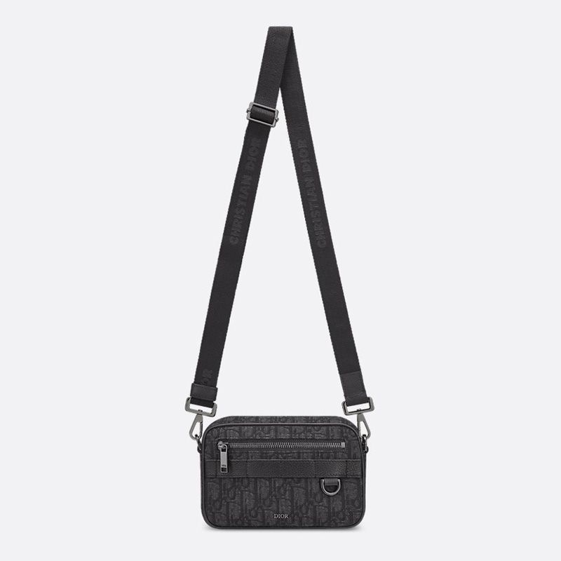 Mini Dior Safari Bag with Strap In Oblique Motif Canvas Black - Image 5