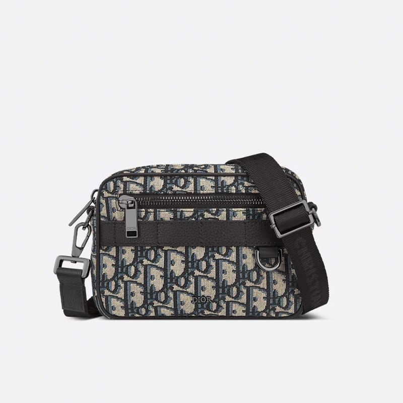 Mini Dior Safari Bag with Strap In Oblique Motif Canvas Blue