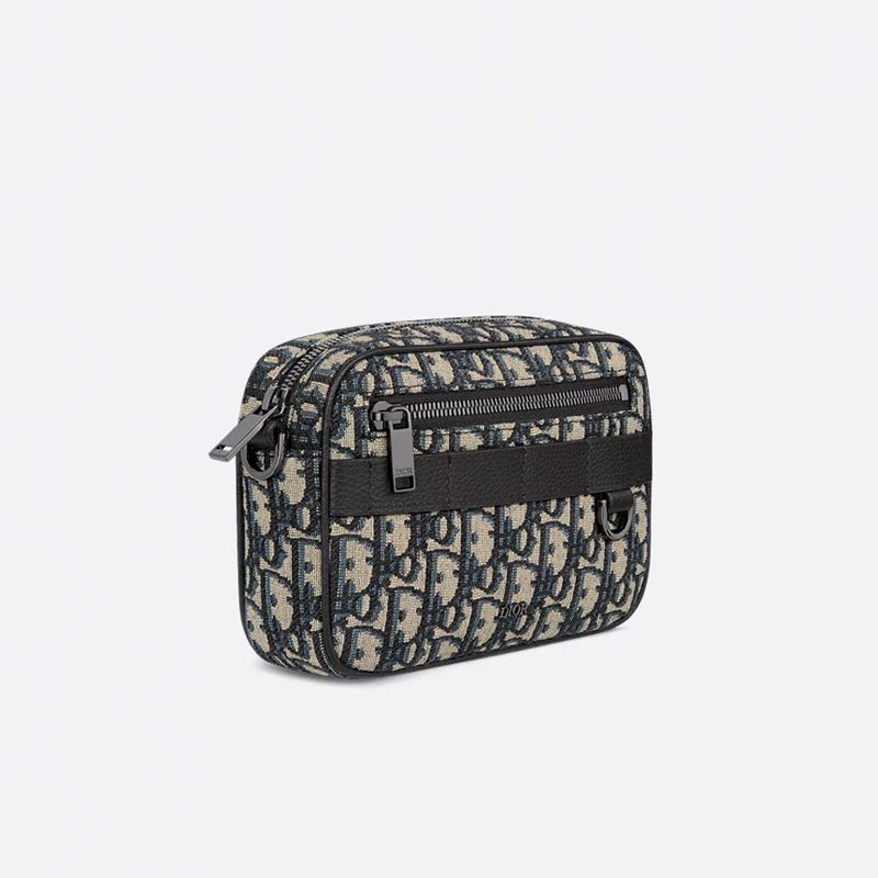 Mini Dior Safari Bag with Strap In Oblique Motif Canvas Blue - Image 3