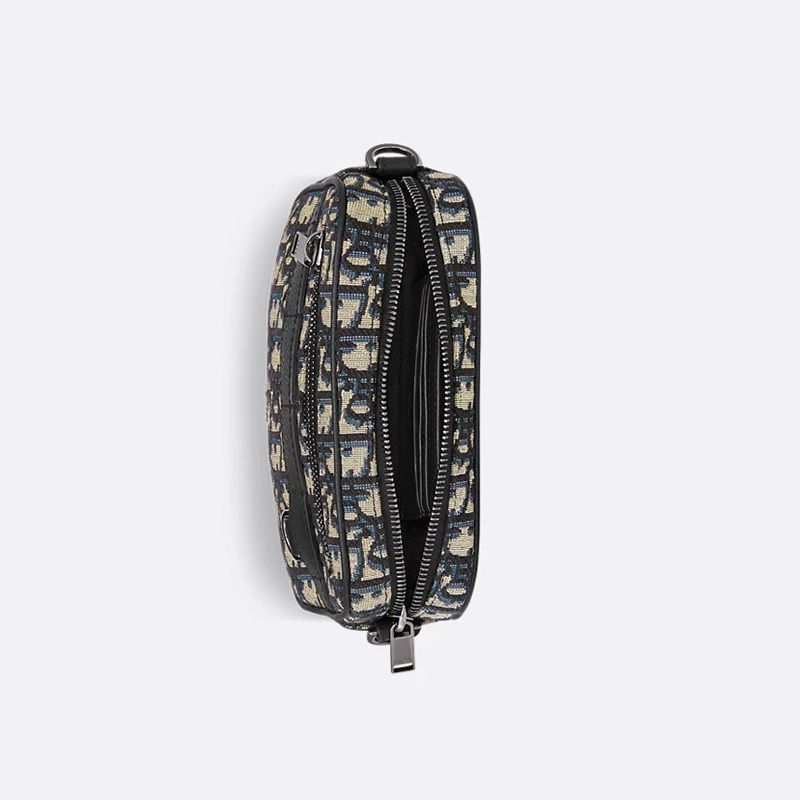 Mini Dior Safari Bag with Strap In Oblique Motif Canvas Blue - Image 4