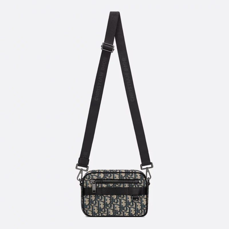 Mini Dior Safari Bag with Strap In Oblique Motif Canvas Blue - Image 5