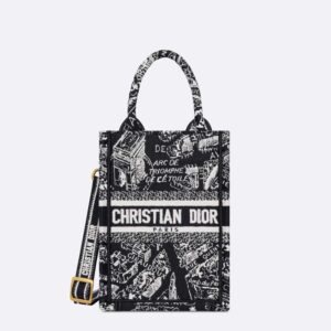 Mini Vertical Dior Book Tote with Strap In Plan de Paris Motif Canvas Black