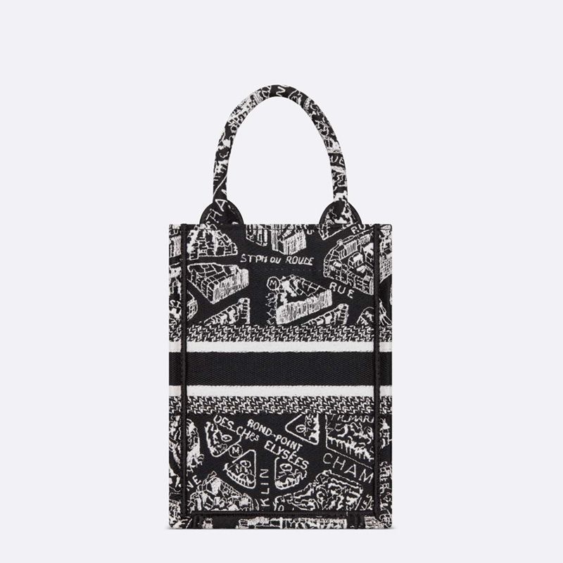 Mini Vertical Dior Book Tote with Strap In Plan de Paris Motif Canvas Black - Image 2