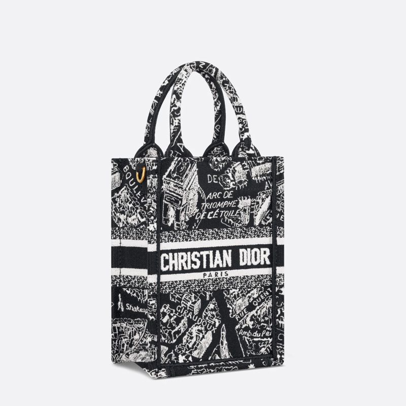 Mini Vertical Dior Book Tote with Strap In Plan de Paris Motif Canvas Black - Image 3