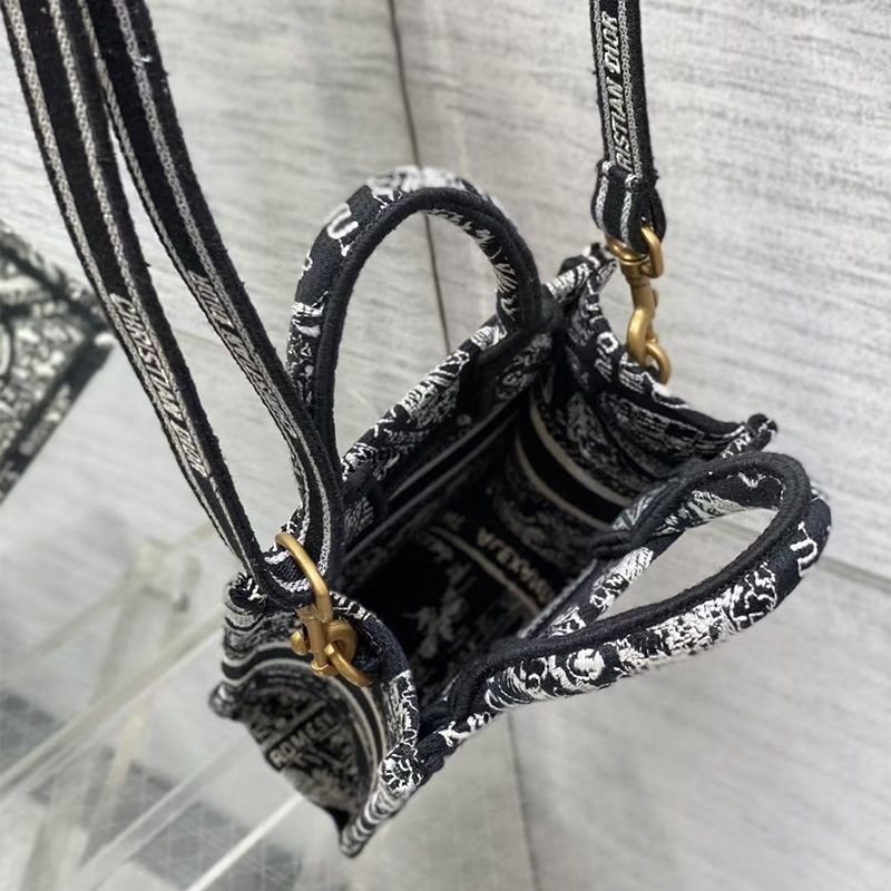 Mini Vertical Dior Book Tote with Strap In Plan de Paris Motif Canvas Black - Image 4