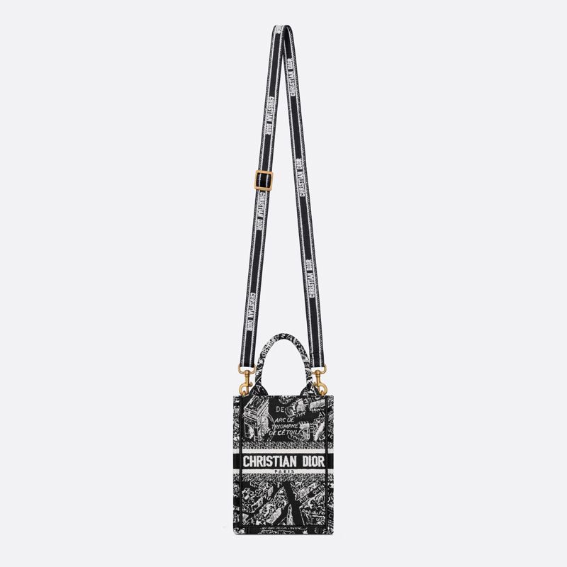 Mini Vertical Dior Book Tote with Strap In Plan de Paris Motif Canvas Black - Image 5