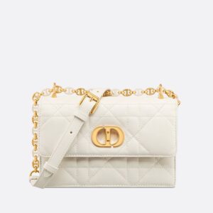 Mini Dior Miss Caro Bag Macrocannage Lambskin White