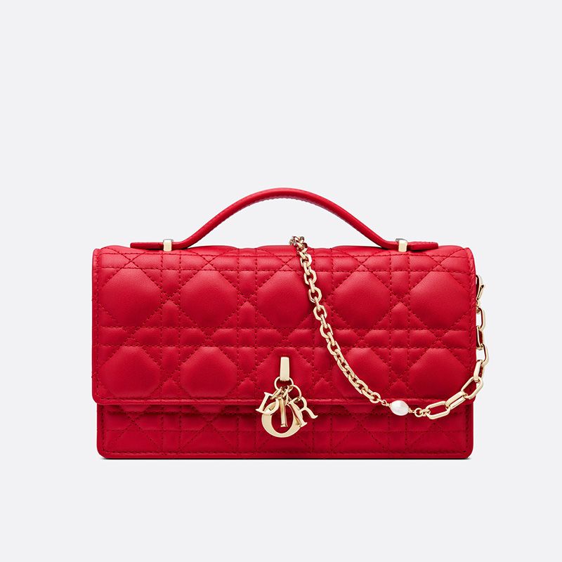 Mini My Dior Bag In Cannage Lambskin Red