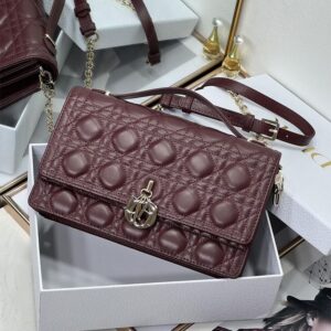 My Dior Top Handle Bag In Cannage Lambskin Burgundy