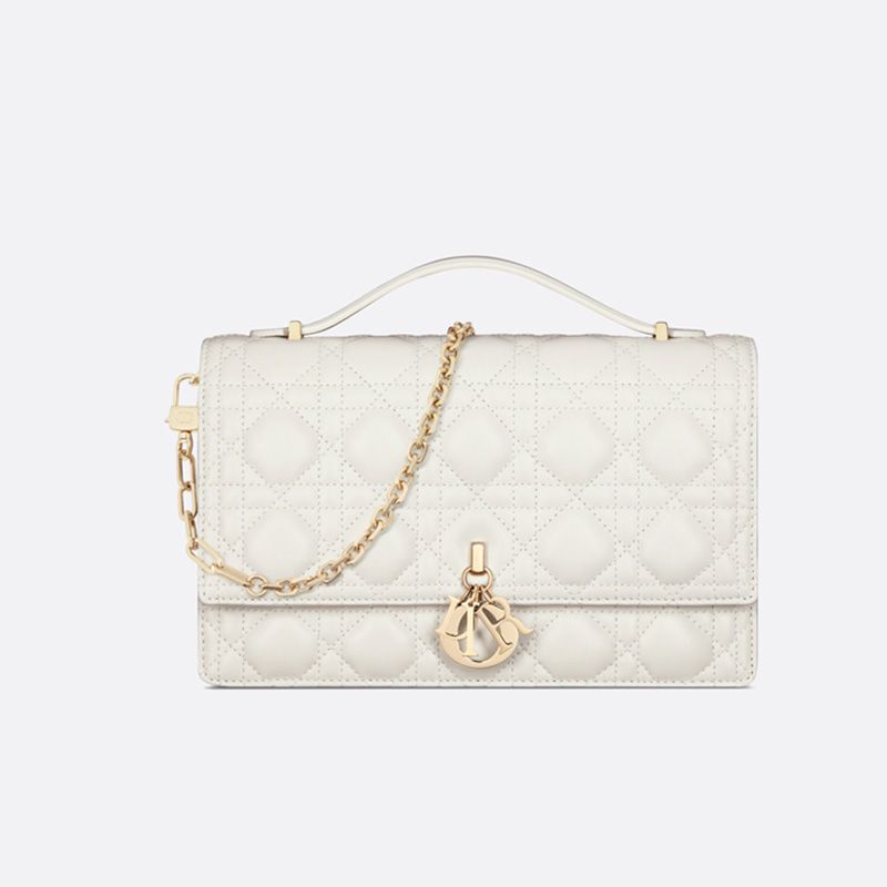 My Dior Top Handle Bag In Cannage Lambskin White