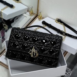 My Dior Top Handle Bag In Patent Cannage Calfskin Black