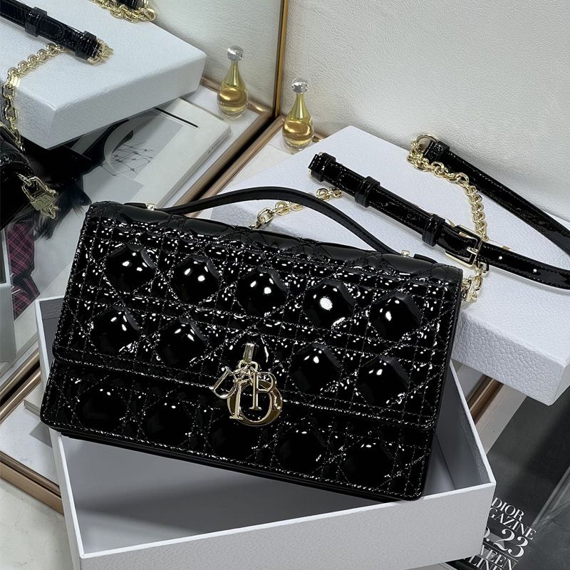 My Dior Top Handle Bag In Patent Cannage Calfskin Black