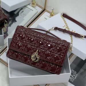 My Dior Top Handle Bag In Patent Cannage Calfskin Burgundy