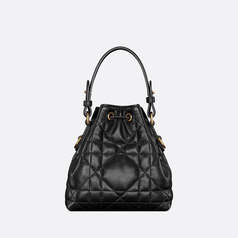 Nano Dior Caro Bucket Bag In Macrocannage Lambskin Black - Image 2