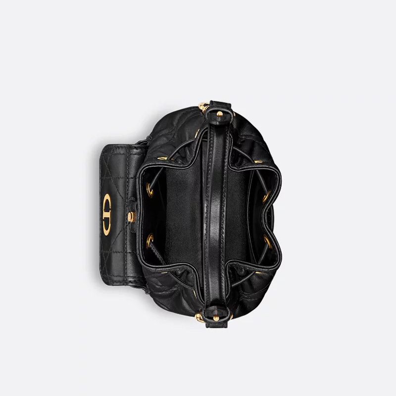 Nano Dior Caro Bucket Bag In Macrocannage Lambskin Black - Image 4