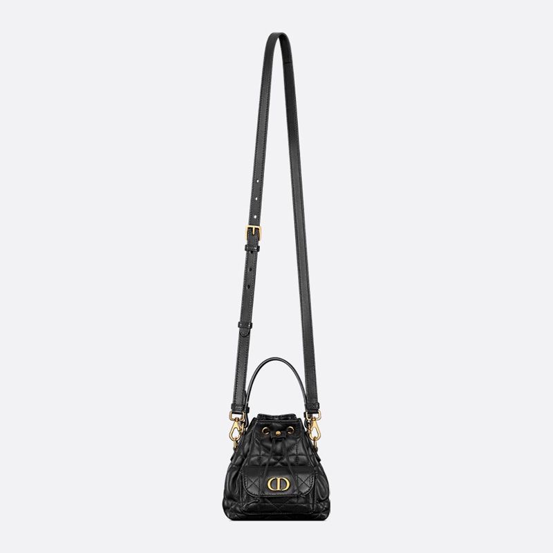 Nano Dior Caro Bucket Bag In Macrocannage Lambskin Black - Image 5