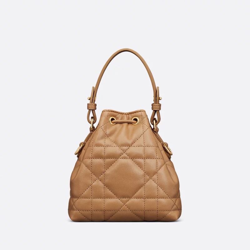 Nano Dior Caro Bucket Bag In Macrocannage Lambskin Brown - Image 2