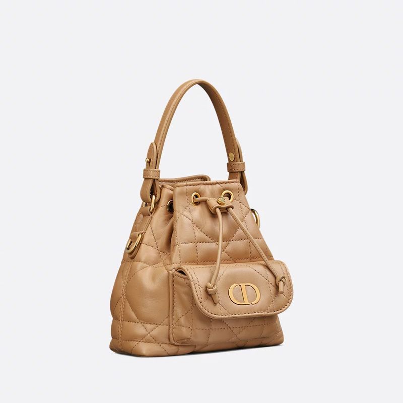 Nano Dior Caro Bucket Bag In Macrocannage Lambskin Brown - Image 3