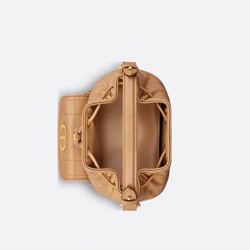 Nano Dior Caro Bucket Bag In Macrocannage Lambskin Brown - Image 4