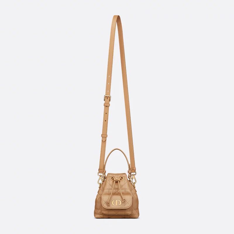 Nano Dior Caro Bucket Bag In Macrocannage Lambskin Brown - Image 5