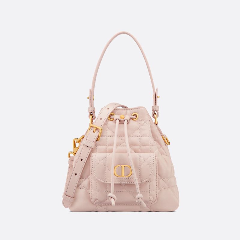 Nano Dior Caro Bucket Bag In Macrocannage Lambskin Cherry