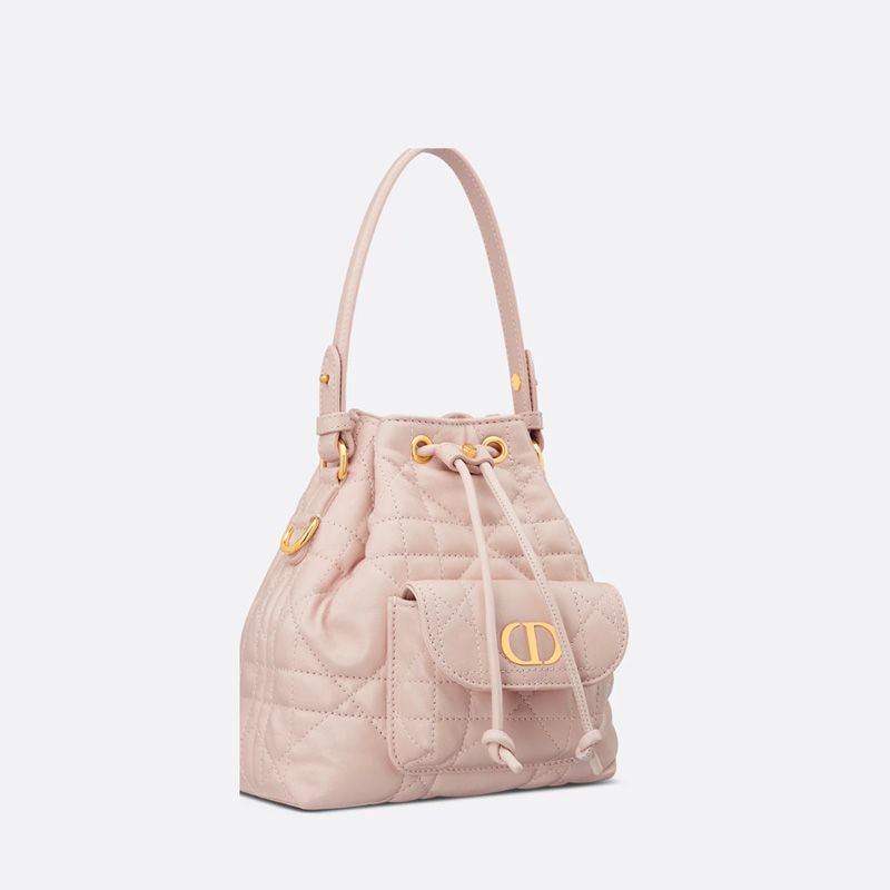 Nano Dior Caro Bucket Bag In Macrocannage Lambskin Cherry - Image 3