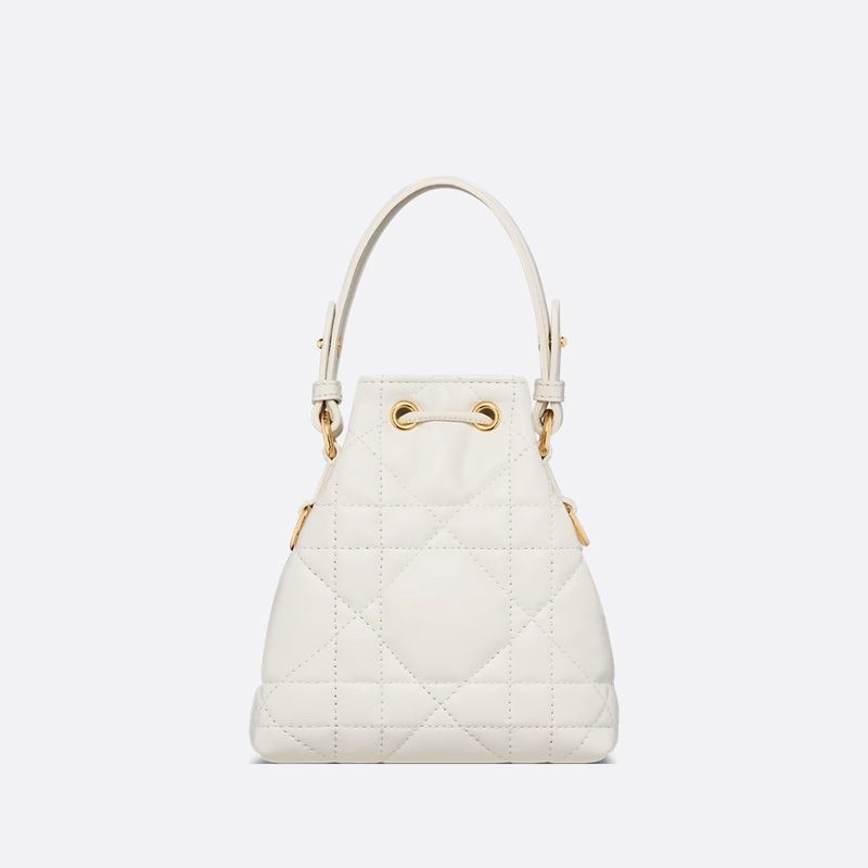 Nano Dior Caro Bucket Bag In Macrocannage Lambskin White - Image 2