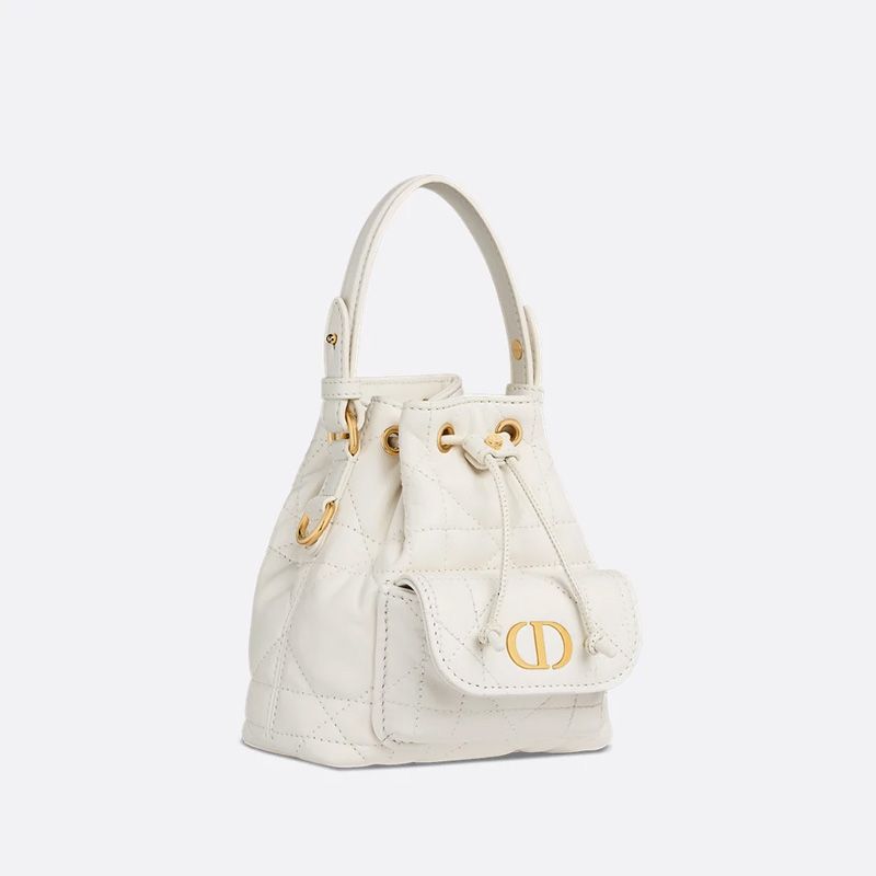 Nano Dior Caro Bucket Bag In Macrocannage Lambskin White - Image 3