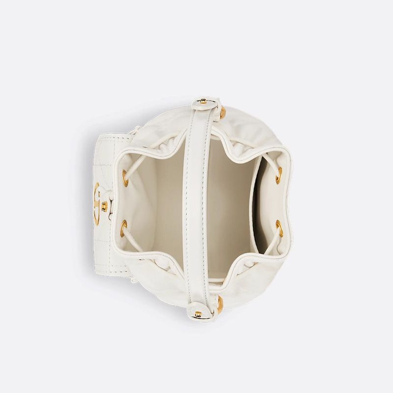Nano Dior Caro Bucket Bag In Macrocannage Lambskin White - Image 4