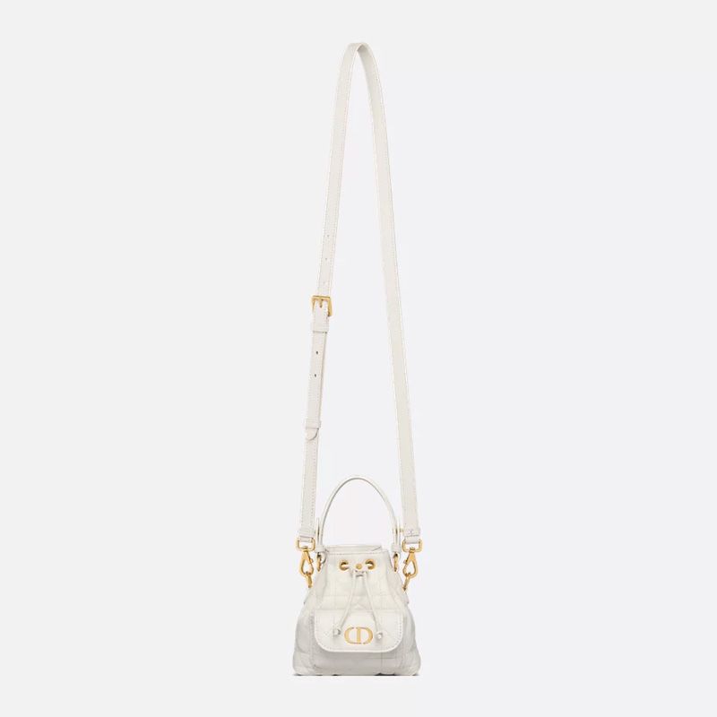 Nano Dior Caro Bucket Bag In Macrocannage Lambskin White - Image 5