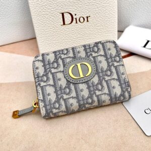 Small Dior 30 Montaigne Voyageur Coin Purse In Oblique Motif Canvas Grey