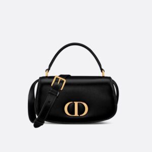 Small Dior 30 Montaigne Avenue Top Handle Bag In Ribbed Calfskin Black