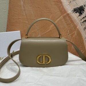 Small Dior 30 Montaigne Avenue Top Handle Bag In Ribbed Calfskin Khaki