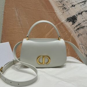 Small Dior 30 Montaigne Avenue Top Handle Bag In Ribbed Calfskin White
