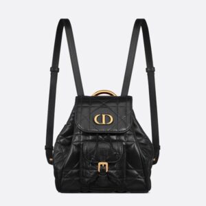 Small Dior Caro Backpack In Macrocannage Lambskin Black