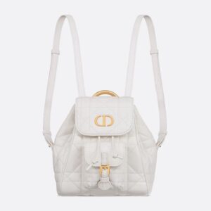 Small Dior Caro Backpack In Macrocannage Lambskin White