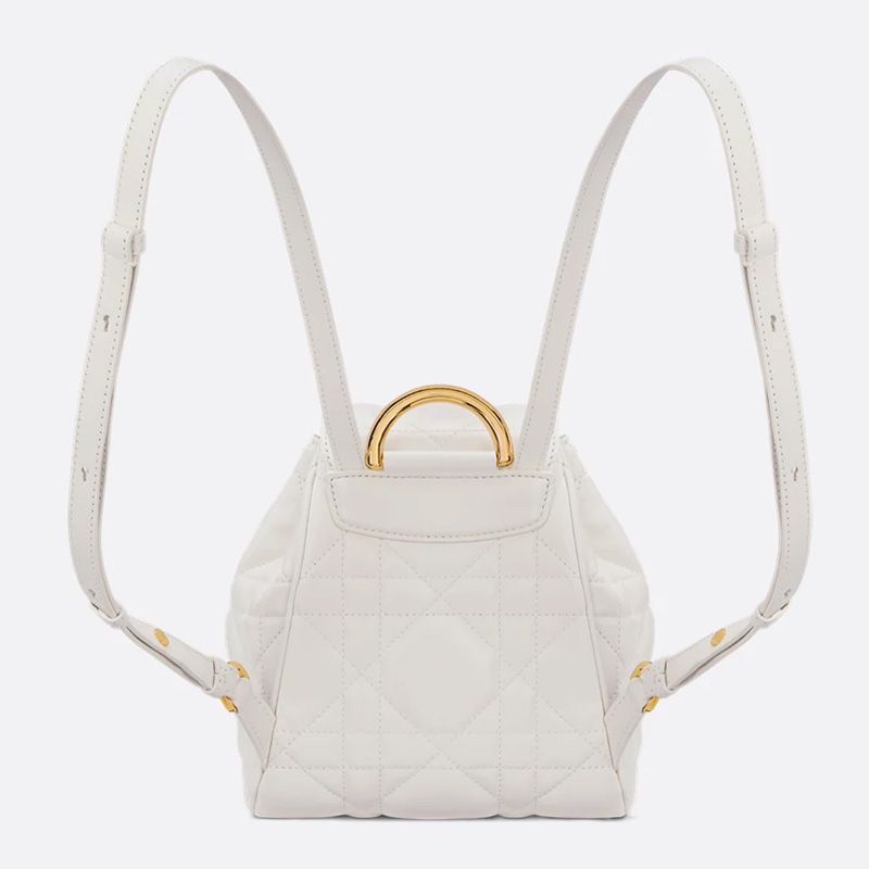 Small Dior Caro Backpack In Macrocannage Lambskin White - Image 2
