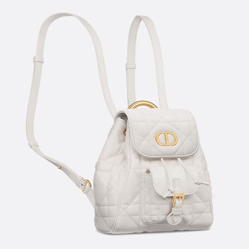 Small Dior Caro Backpack In Macrocannage Lambskin White - Image 3