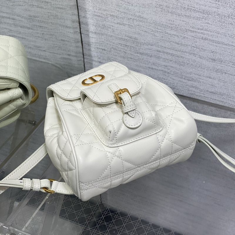 Small Dior Caro Backpack In Macrocannage Lambskin White - Image 4
