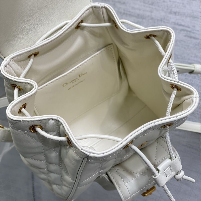 Small Dior Caro Backpack In Macrocannage Lambskin White - Image 5