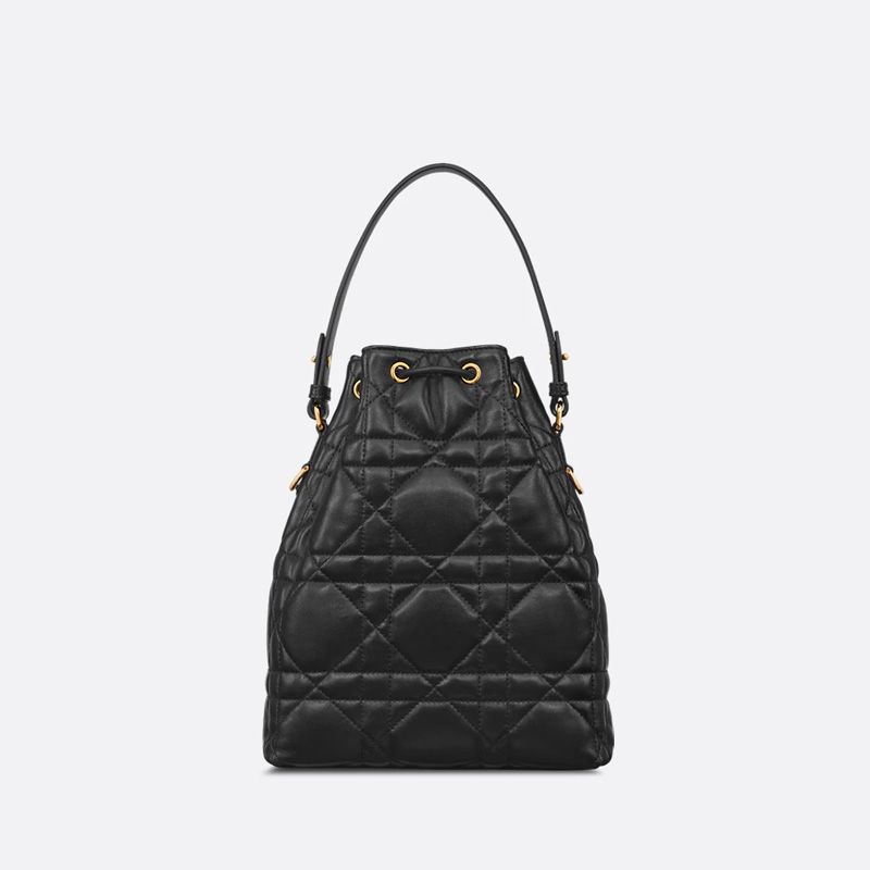 Small Dior Caro Bucket Bag In Macrocannage Lambskin Black - Image 2
