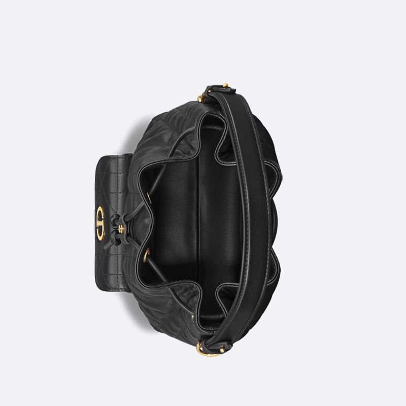 Small Dior Caro Bucket Bag In Macrocannage Lambskin Black - Image 4