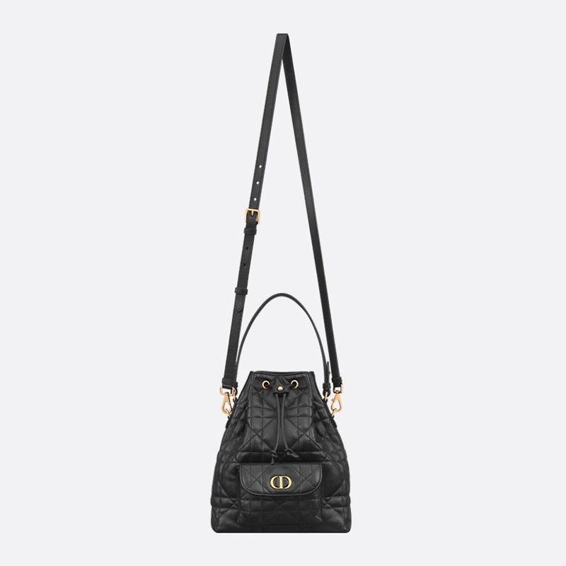 Small Dior Caro Bucket Bag In Macrocannage Lambskin Black - Image 5