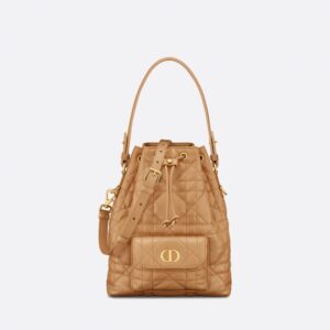 Small Dior Caro Bucket Bag In Macrocannage Lambskin Brown