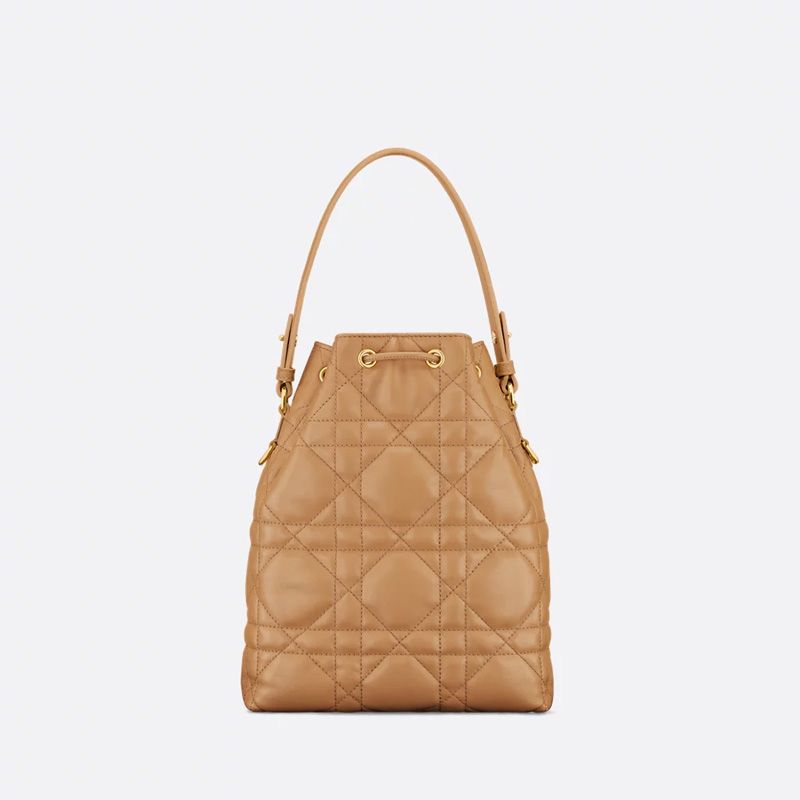 Small Dior Caro Bucket Bag In Macrocannage Lambskin Brown - Image 2