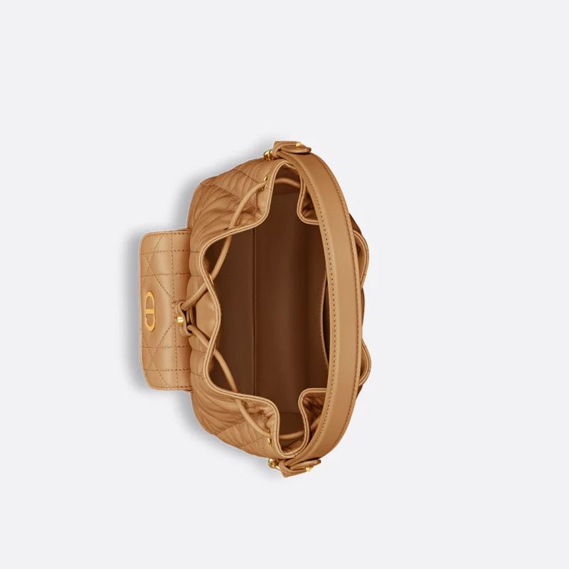 Small Dior Caro Bucket Bag In Macrocannage Lambskin Brown - Image 4